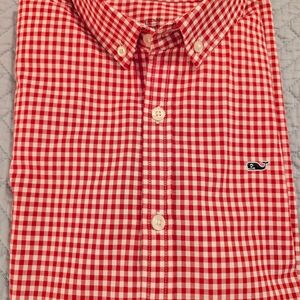 Vineyard Vines Red and White Gingham Boy's Long Sleeve Button Down Shirt Size M